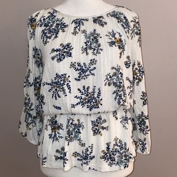Lucky Brand Floral Open Shoulder Blouse - Picture 1 of 16